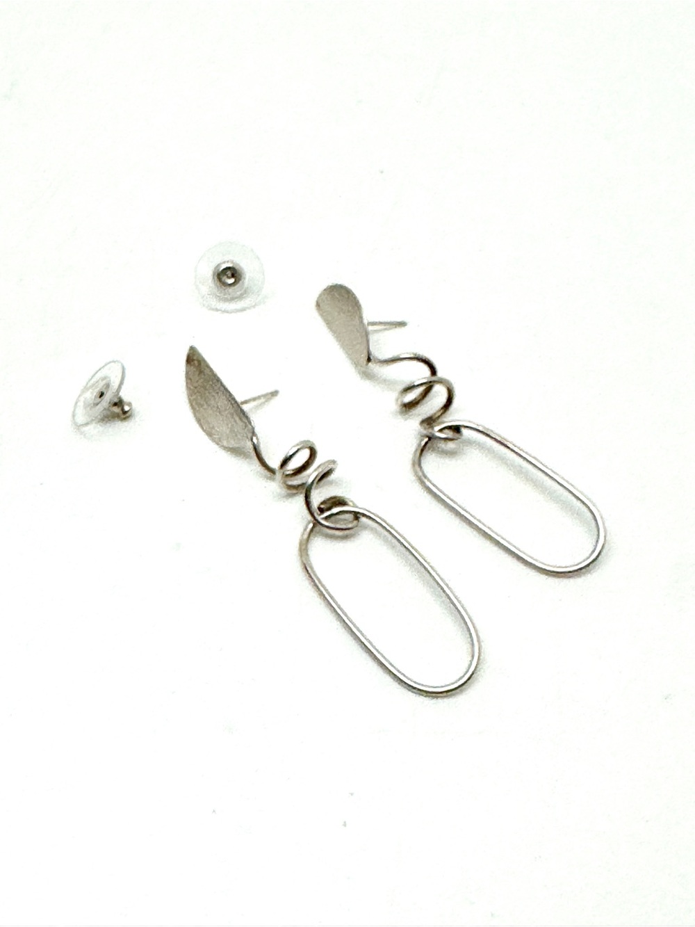 Sterling Silver Spiral Oval Drop Dangling Post Earrings - Picture 9 of 16